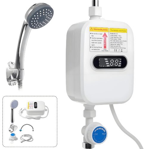 3500W Electric Tankless Water Heater Set 110 Volt with LCD Display,US Version Instant Hot Water Heater for Bathroom Shower