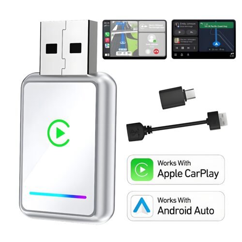 2-in-1 Wireless CarPlay & Android Auto Adapter, Plug-and-Play Car Adapter, Fast A7 Chip,USB and Type C Auto-Reconnect, Stable Converter for Cars 2016+