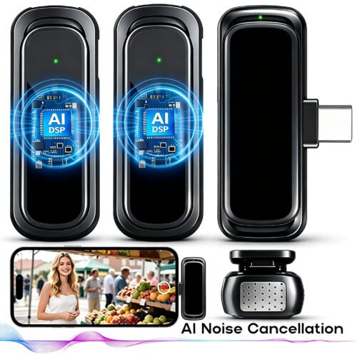 1. A1 wireless microphone Wireless Lavalier Microphone for Android Phone, Mini Clip-On Mic with AI Noise Cancellation, Plug & Play 2.4GHz Mic for Vlogging, Live Streaming