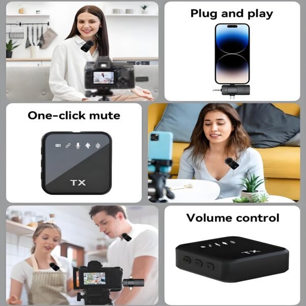 3-in-1 Wireless Lavalier Microphone Compatible for iPhone, Android & Camera, Mini Clip-On Mic with 150ft Transmission, 18H Battery, Plug & Play for Interview, Vlog, Recording