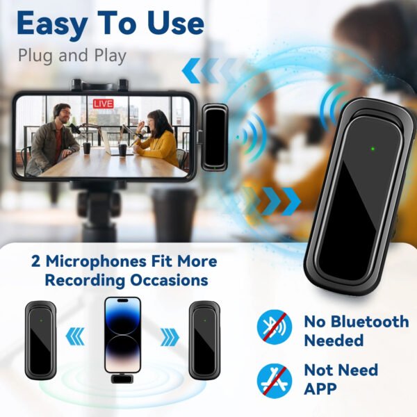 Wireless Lavalier Microphone for Android Phone, Mini Clip-On Mic with AI Noise Cancellation, Plug & Play 2.4GHz Mic for Vlogging, Live Streaming