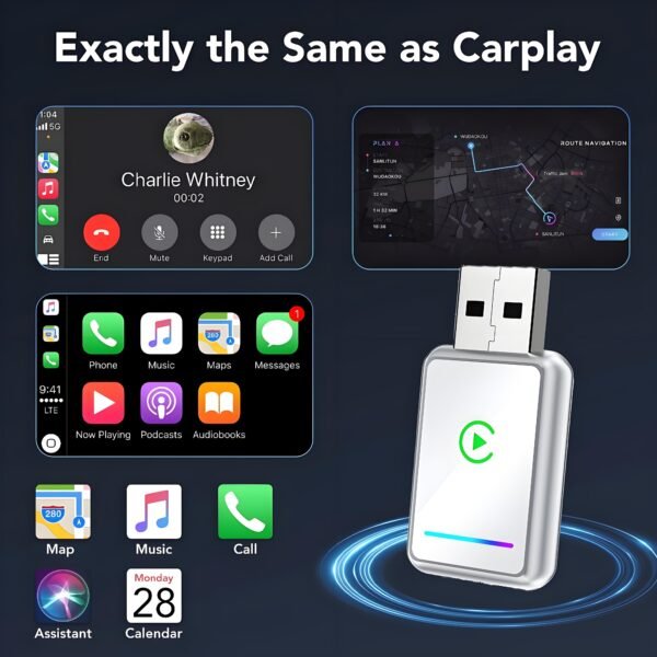 2-in-1 Wireless CarPlay & Android Auto Adapter, Plug-and-Play Car Adapter, Fast A7 Chip,USB and Type C Auto-Reconnect, Stable Converter for Cars 2016+