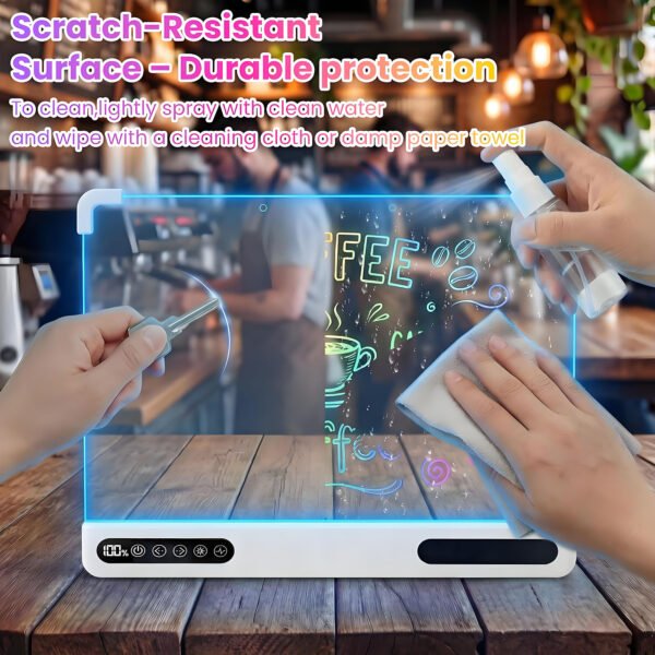 Led Drawing Board Rechargeable,Power Display&Touch Control,7 Color Lights,4 light Effects,Built‑in Stand,Wall‑Mount Ready,7 Markers,Tracing Book Included