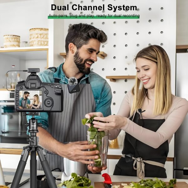 3-in-1 Wireless Lavalier Microphone Compatible for iPhone, Android & Camera, Mini Clip-On Mic with 150ft Transmission, 18H Battery, Plug & Play for Interview, Vlog, Recording