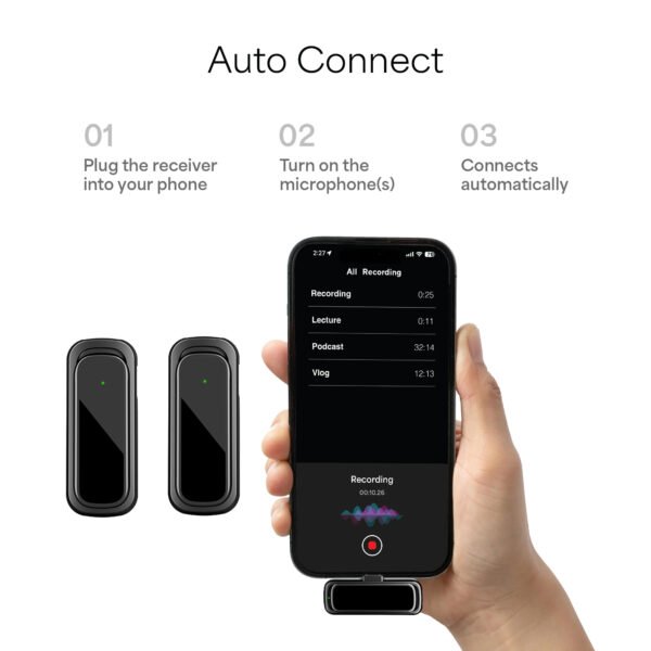 Wireless Lavalier Microphone for Android Phone, Mini Clip-On Mic with AI Noise Cancellation, Plug & Play 2.4GHz Mic for Vlogging, Live Streaming