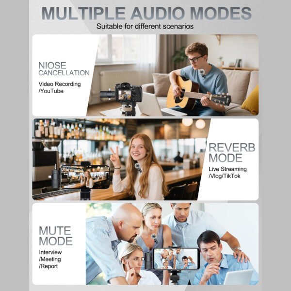 3-in-1 Wireless Lavalier Microphone Compatible for iPhone, Android, PC & Camera, Plug & Play Clip-on Mic with Clear Sound for Gaming, Live Streaming,Recording