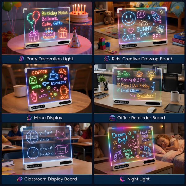 Led Drawing Board Rechargeable,Power Display&Touch Control,7 Color Lights,4 light Effects,Built‑in Stand,Wall‑Mount Ready,7 Markers,Tracing Book Included