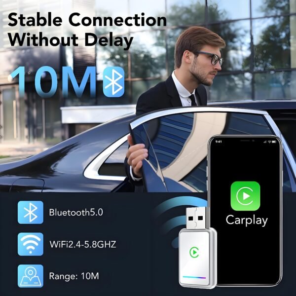 2-in-1 Wireless CarPlay & Android Auto Adapter, Plug-and-Play Car Adapter, Fast A7 Chip,USB and Type C Auto-Reconnect, Stable Converter for Cars 2016+