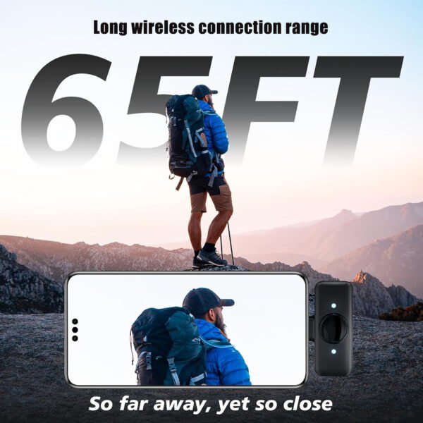 Wireless Lavalier Microphone Compatible with iPhone, Android Mini 2.4GHz Clip-On Mic with Noise Cancellation, 50m Range, 15H Battery, Plug & Play for Vlogging, YouTube, TikTok, Live Streaming