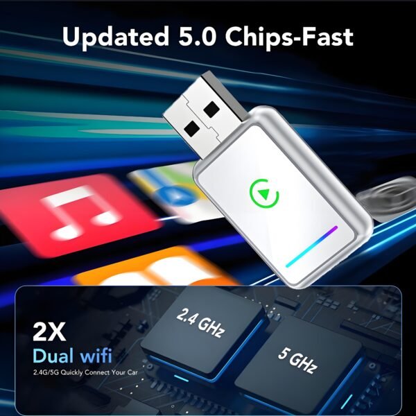2-in-1 Wireless CarPlay & Android Auto Adapter, Plug-and-Play Car Adapter, Fast A7 Chip,USB and Type C Auto-Reconnect, Stable Converter for Cars 2016+