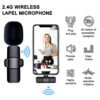 2-in-1 Wireless Lavalier Microphone Compatible for iPhone & Android, Plug & Play Clip-On Mic with Noise Cancellation for Gaming, Live Streaming, Vlog