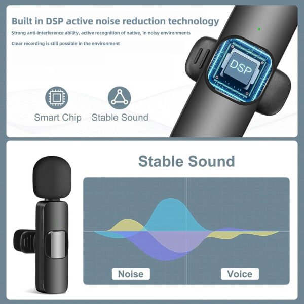 2-in-1 Wireless Lavalier Microphone Compatible for iPhone & Android, Plug & Play Clip-On Mic with Noise Cancellation for Gaming, Live Streaming, Vlog