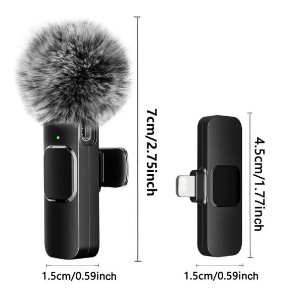 2-in-1 Wireless Lavalier Microphone Compatible for iPhone & Android, Plug & Play Clip-On Mic with Noise Cancellation for Gaming, Live Streaming, Vlog