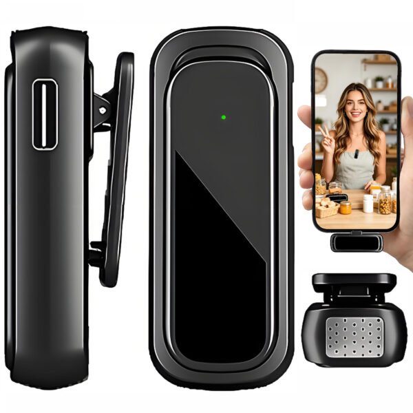 Wireless Lavalier Microphone for Android Phone, Mini Clip-On Mic with AI Noise Cancellation, Plug & Play 2.4GHz Mic for Vlogging, Live Streaming