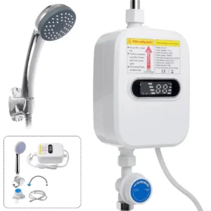 3500W Electric Tankless LCD Display Water Heater Shower Head Set with Instant Hot Water