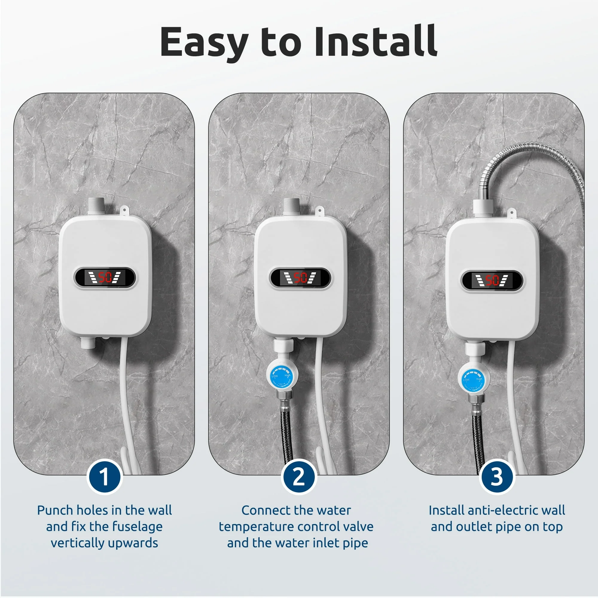 3500W Tankless Instant Hot Water Heater Shower Head Set with LCD Display for Bathroom - Image 2