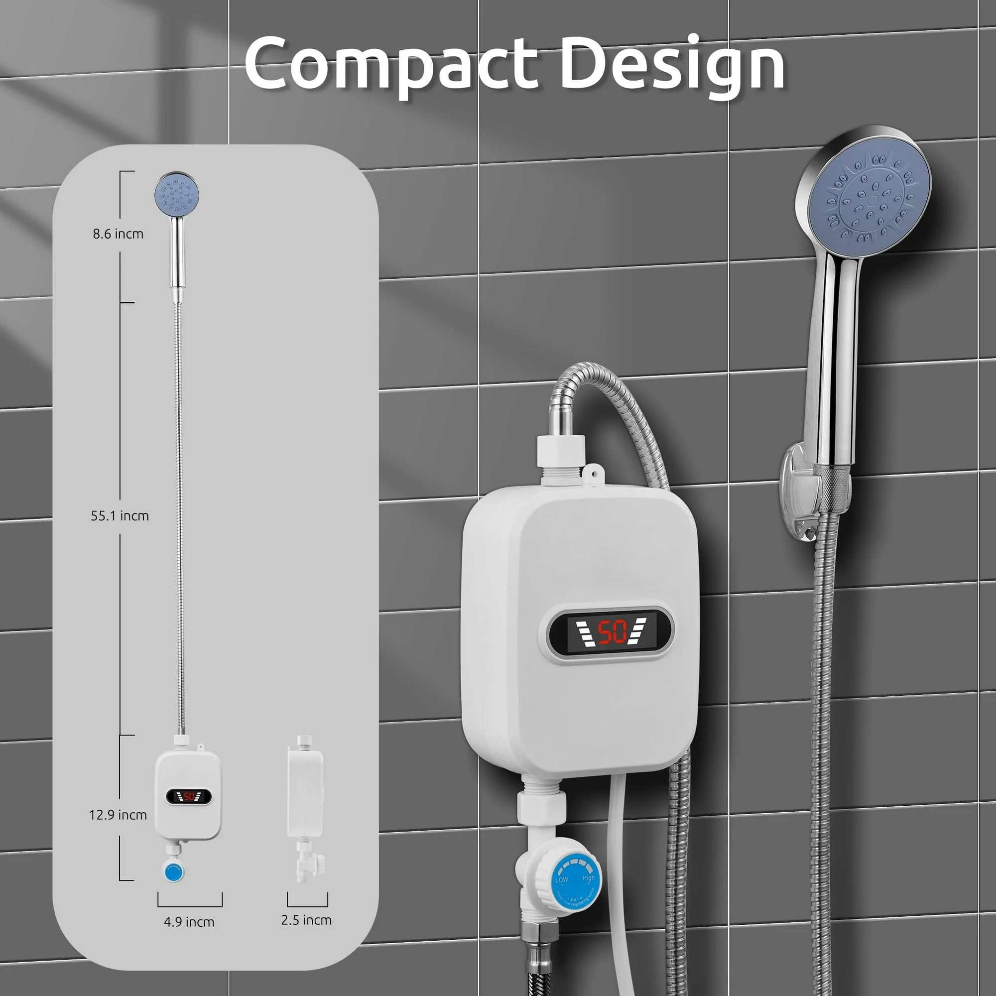 3500W Tankless Instant Hot Water Heater Shower Head Set with LCD Display for Bathroom - Image 4