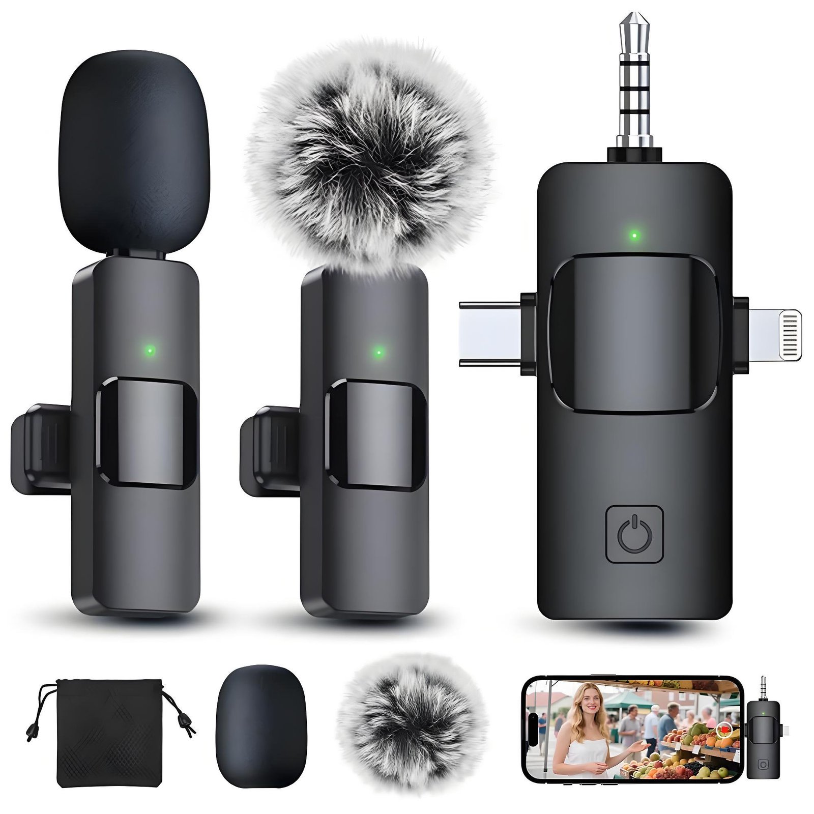 Wireless Lavalier Microphone for Mobile Phone/PC,Professional Gaming Microphone 3in1 Clear Sound for Camera Recording, Live Streaming, YouTube, TikTok
