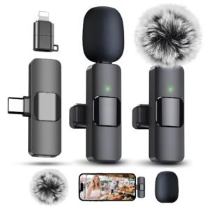 Wireless Lavalier Gaming Microphone for Mobile Phone,Plug-and-Play Live Streaming Microphone with Noise Cancellation for Video Recording,Vlog, YouTube, Tiktok, and Podcasting,2in1
