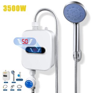 3500W Tankless Instant Hot Water Heater Shower Head Set with LCD Display for Bathroom