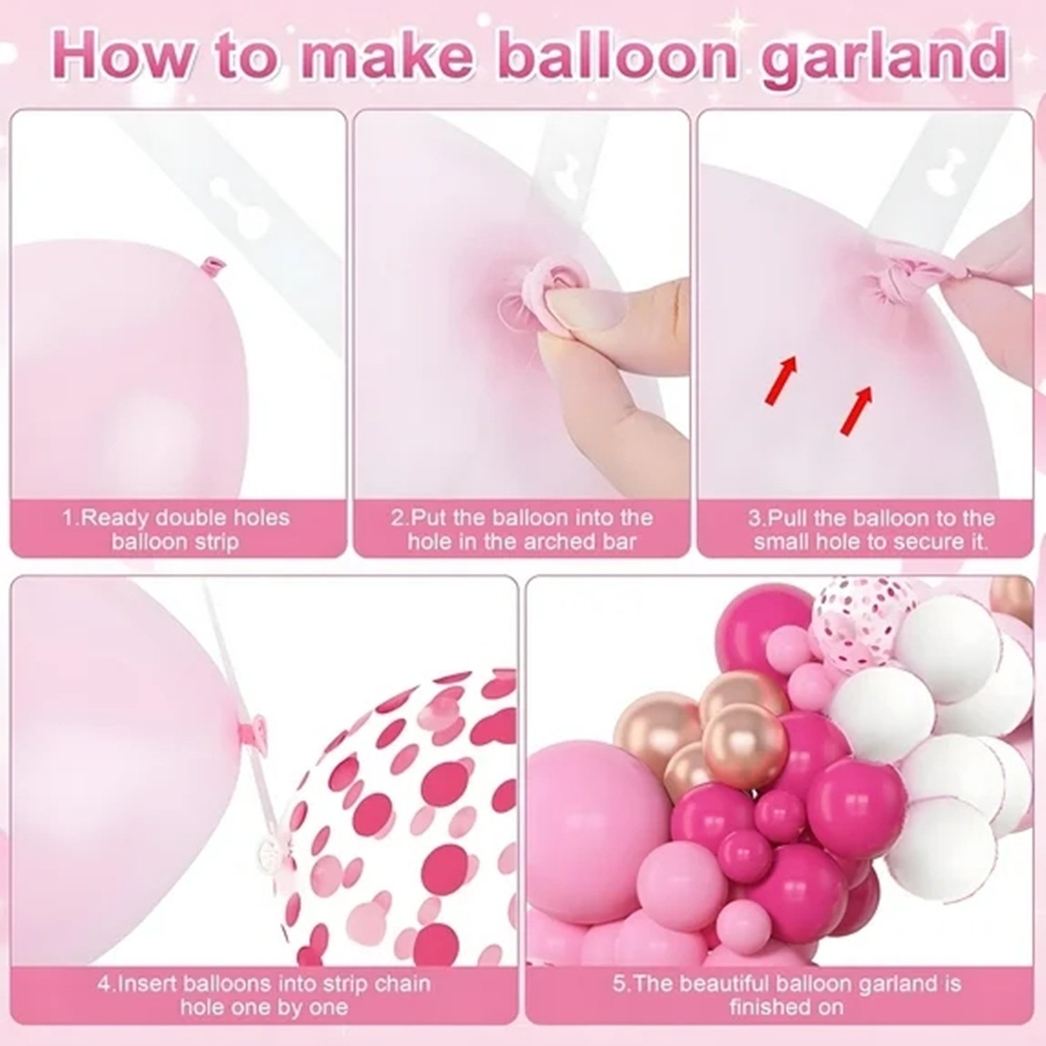 Balloon Garland Arch Kit, 110pcs Different Sizes 18/12/10/5 inches Natural Latex Confetti Pink Balloons for Birthday Princess Wedding Baby Shower Party Decorations - Image 10