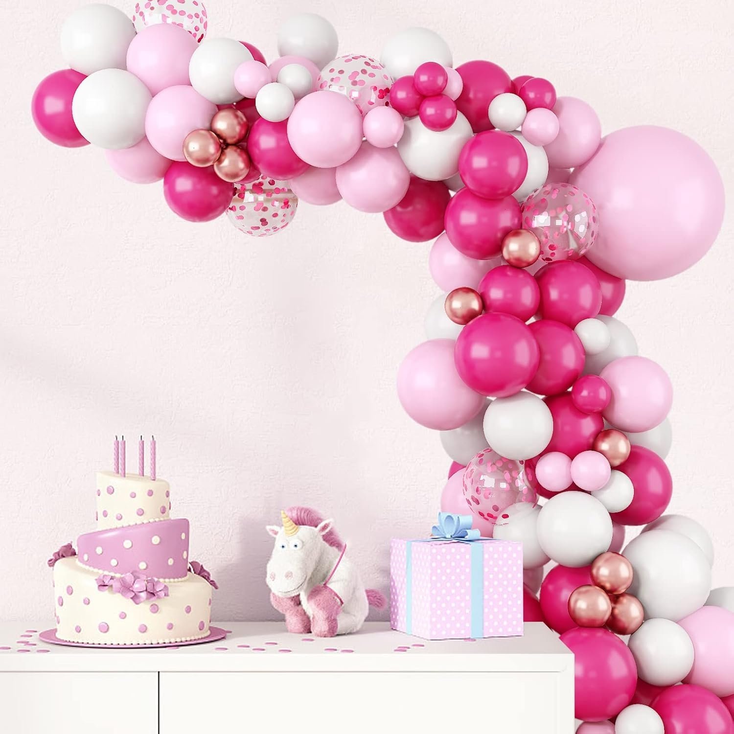 Balloon Garland Arch Kit, 110pcs Different Sizes 18/12/10/5 inches Natural Latex Confetti Pink Balloons for Birthday Princess Wedding Baby Shower Party Decorations - Image 8