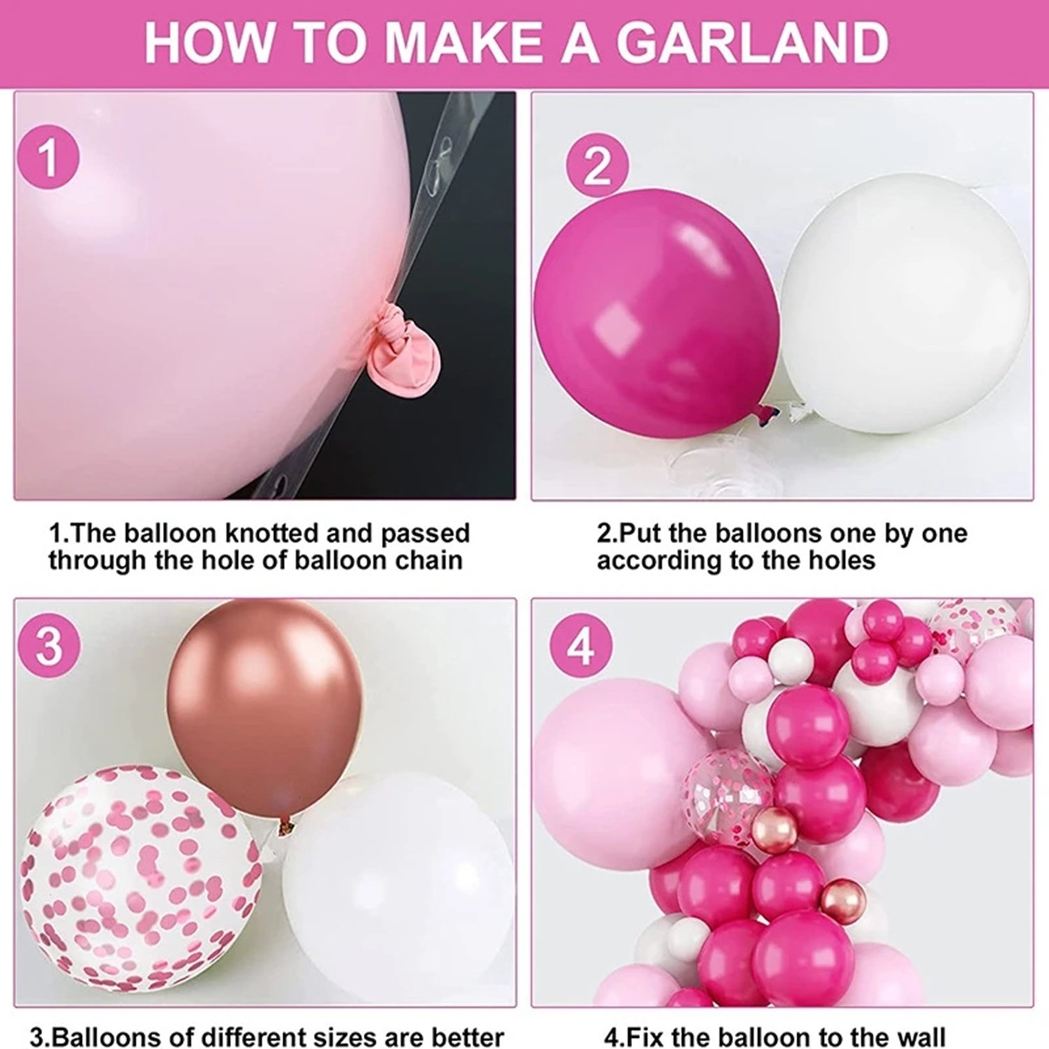 Balloon Garland Arch Kit, 110pcs Different Sizes 18/12/10/5 inches Natural Latex Confetti Pink Balloons for Birthday Princess Wedding Baby Shower Party Decorations - Image 9