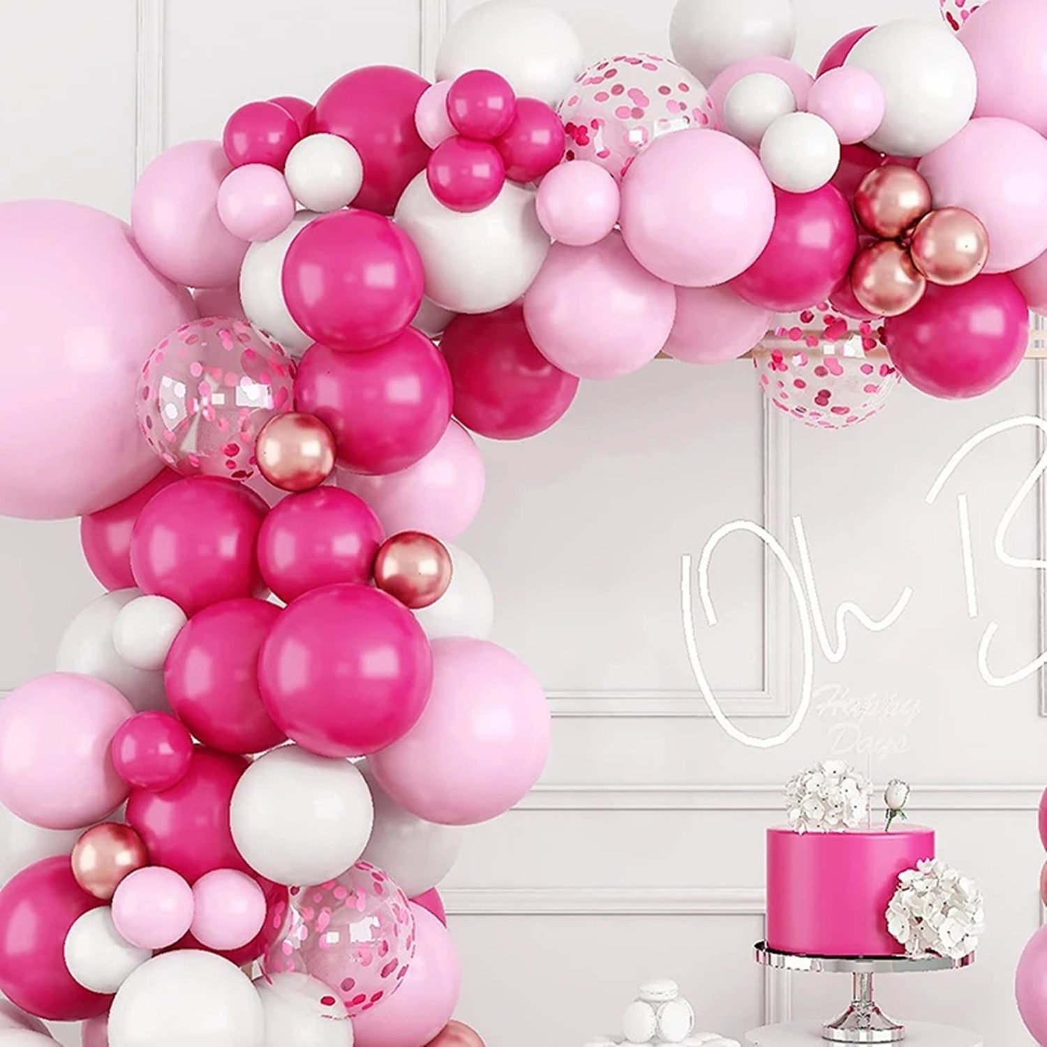 Balloon Garland Arch Kit, 110pcs Different Sizes 18/12/10/5 inches Natural Latex Confetti Pink Balloons for Birthday Princess Wedding Baby Shower Party Decorations - Image 6