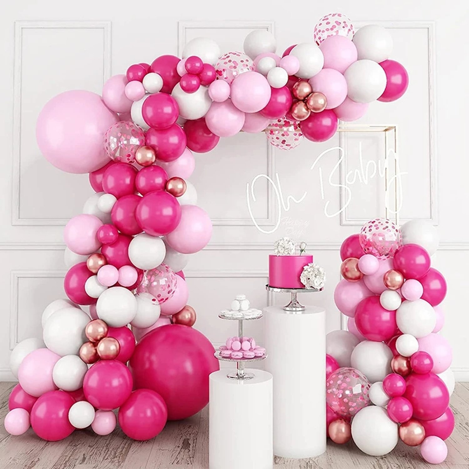 Balloon Garland Arch Kit, 110pcs Different Sizes 18/12/10/5 inches Natural Latex Confetti Pink Balloons for Birthday Princess Wedding Baby Shower Party Decorations - Image 4