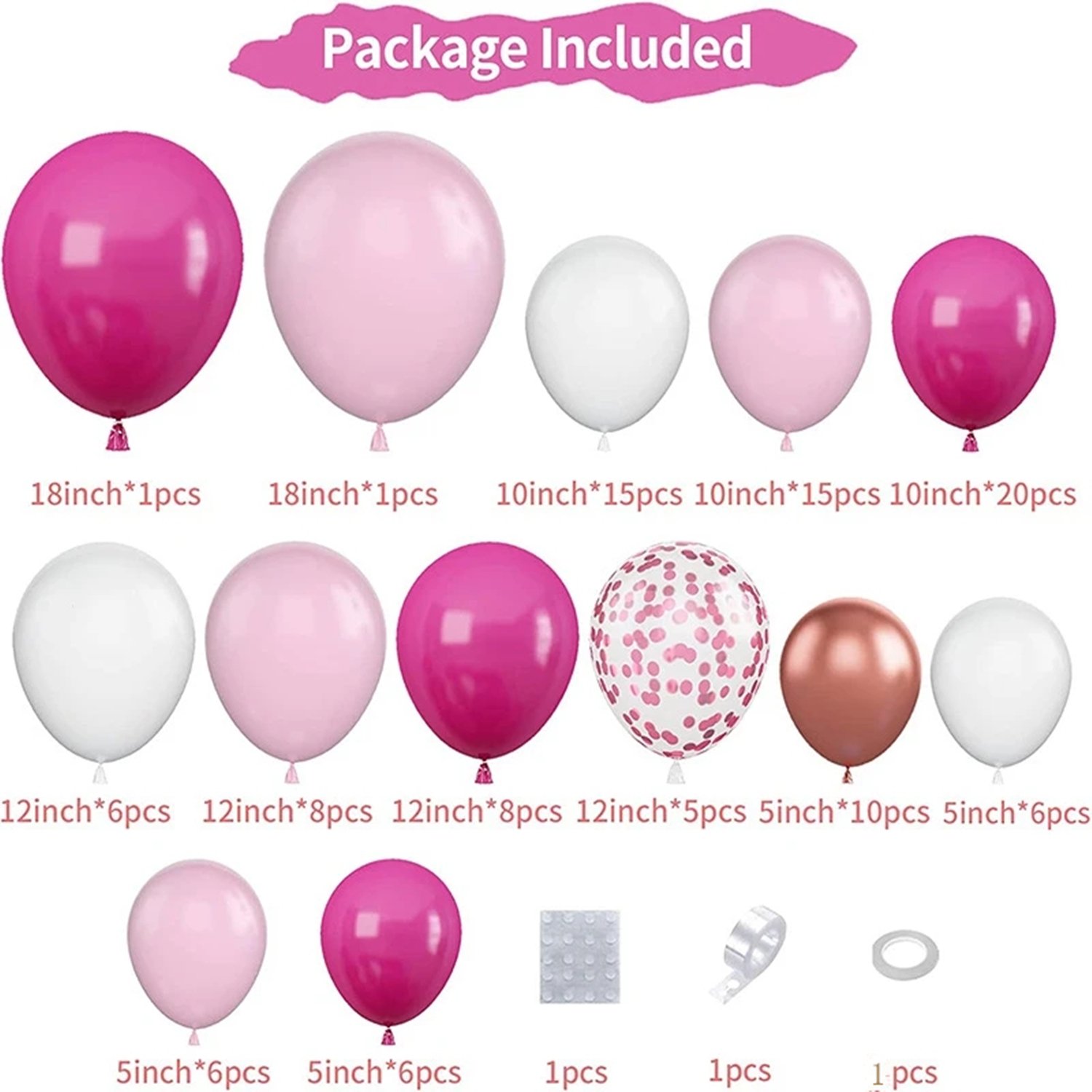 Balloon Garland Arch Kit, 110pcs Different Sizes 18/12/10/5 inches Natural Latex Confetti Pink Balloons for Birthday Princess Wedding Baby Shower Party Decorations - Image 3
