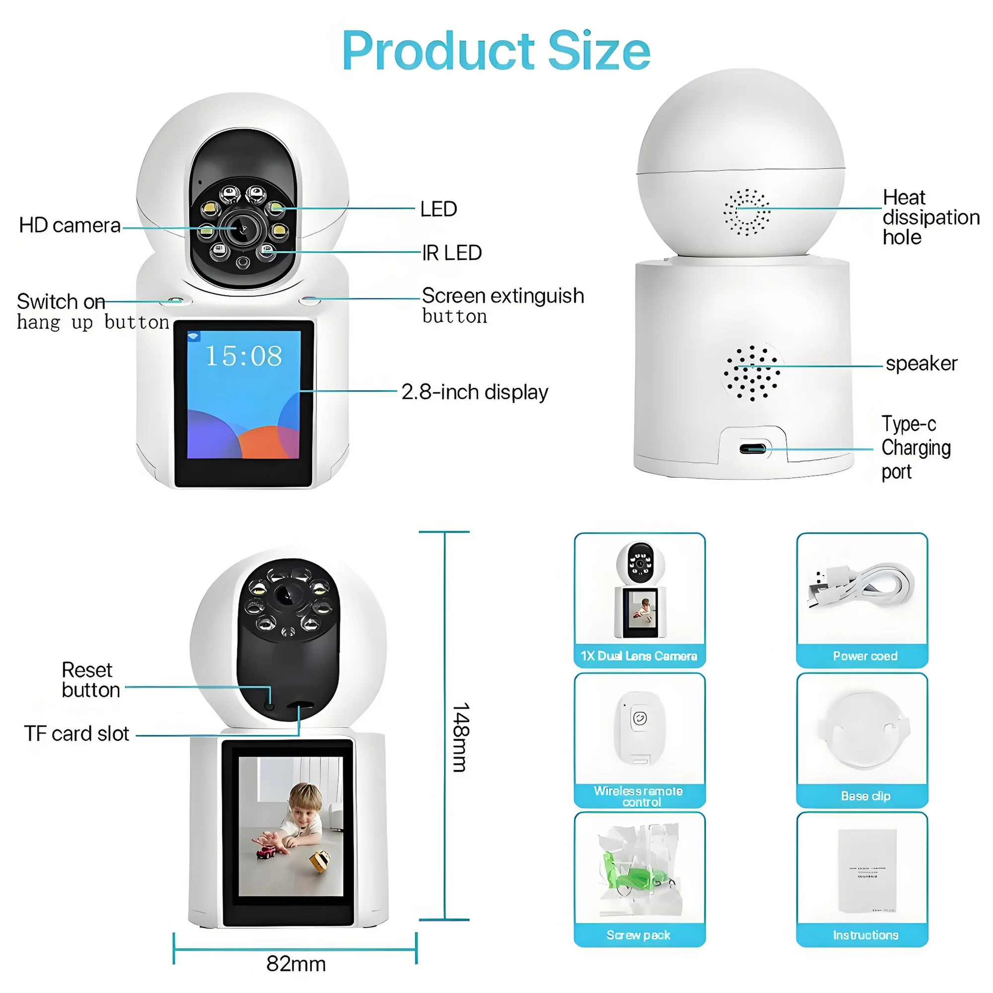 Baby Monitor,Wireless Indoor Security Camera 1080P WIFI Smart Home Wifi Cameras with 2.8" IPS Screen,Two-Way Audio and Video,LED Infrared Night Vison,AI Motion Detection - Image 11