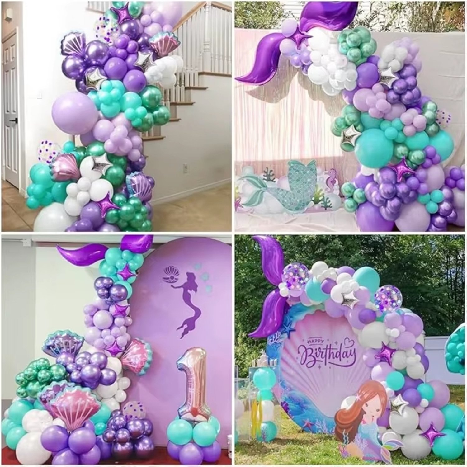 Mermaid Balloon Garland Arch Kit, Purple Teal Blue Clear Latex Balloons with Mermaid Tail Seashell Foil balloons for Girls Little mermaid Party Decorations Under the Sea Birthday Supplies - Image 10