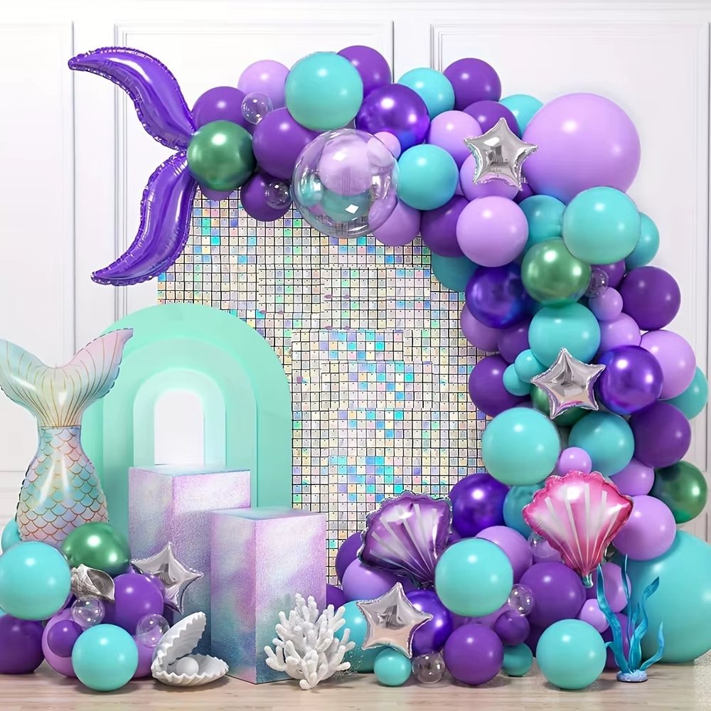 Mermaid Balloon Garland Arch Kit, Purple Teal Blue Clear Latex Balloons with Mermaid Tail Seashell Foil balloons for Girls Little mermaid Party Decorations Under the Sea Birthday Supplies - Image 9