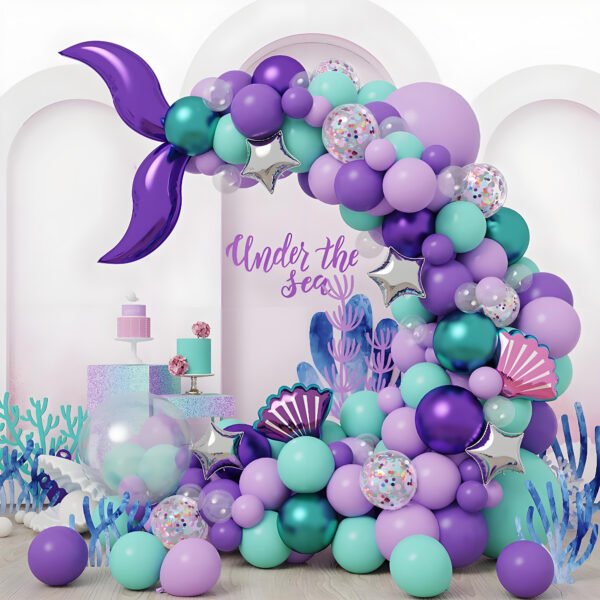 Balloon Garland Arch Kit Sea Theme, 136PCS Sea Maid Purple & Green Latex Balloons with DIY Tools, Easy Assembly for Birthday, Wedding & Party Decorations