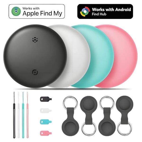 1 Air tracker-S10-Dual-Tracker-Tag Air Tracker Tags for Android and Apple,Apple Find My and Google Find Hub,4 Packs Bluetooth Item Locator,110dB Sound Alert,IP66 Waterproof,Replaceable Battery,Anti-Lost Tag