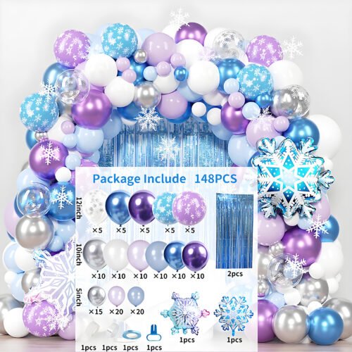148PCS Winter Snow Balloon Garland Arch Kit with Snowflake Latex Balloons, Winter Wonderland Party Decorations for Christmas, Birthday, Baby Shower & Holiday Party