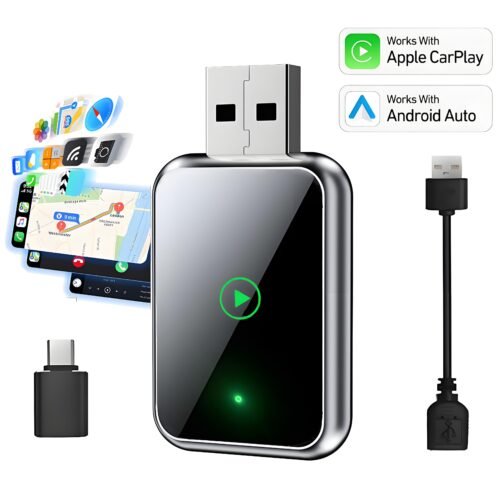 Wireless CarPlay & Android Auto Adapter, 2-in-1 Plug-and-Play Wireless Car Dongle with Fast Stable Chip, Auto Connect, Compatible with 800+ Cars,USB & Type-C