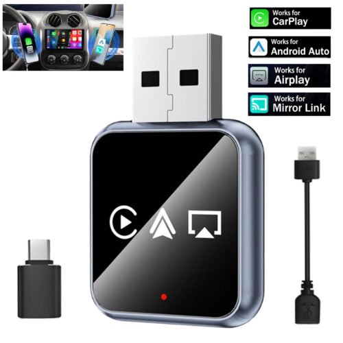 Wireless CarPlay Android Auto Adapter, 4-in-1 Car Dongle with AirPlay Mirror Link,2.4/5GHz WiFi & Bluetooth 5.0,Plug-and-Play with Auto-Reconnect,OEM Control Support
