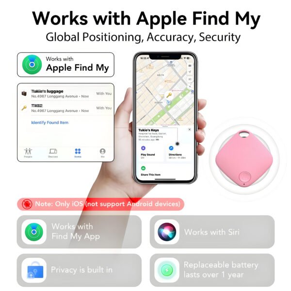 Air Tracker Tags, 4 Pack, Compatible with Apple Find My, Mfi Certified, Bluetooth Item Finder 5.4, 90dB Sound Alert, IP57 Waterproof, Replaceable Battery