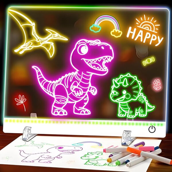 1.led drawing-LEDBan-CX-30x20 Rechargeable LED Drawing Pad for Kids, Glowing Tracing Board with 7 RGB and 6 Dynamic Light Modes,Paper Holder, Portable Doodle Writing Board