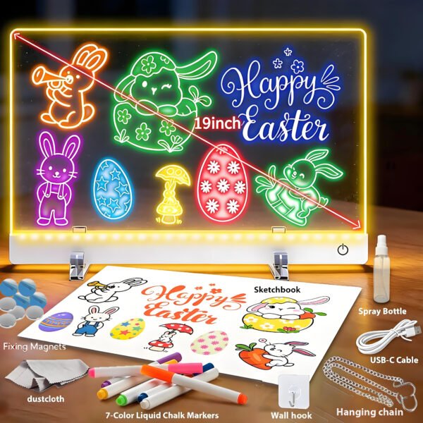 1.tracing drawing board-LEDBan-CX-40x30 Rechargeable LED Drawing Board for Kids, Light Up Acrylic Doodle Board with 7 RGB Colors,8 Drawing Tracing Templates,Boys and Girls Gift