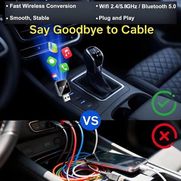 Wireless CarPlay Android Auto Adapter, 4-in-1 Car Dongle with AirPlay Mirror Link,2.4/5GHz WiFi & Bluetooth 5.0,Plug-and-Play with Auto-Reconnect,OEM Control Support