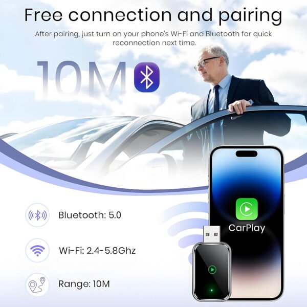 Wireless CarPlay & Android Auto Adapter, 2-in-1 Plug-and-Play Wireless Car Dongle with Fast Stable Chip, Auto Connect, Compatible with 800+ Cars,USB & Type-C