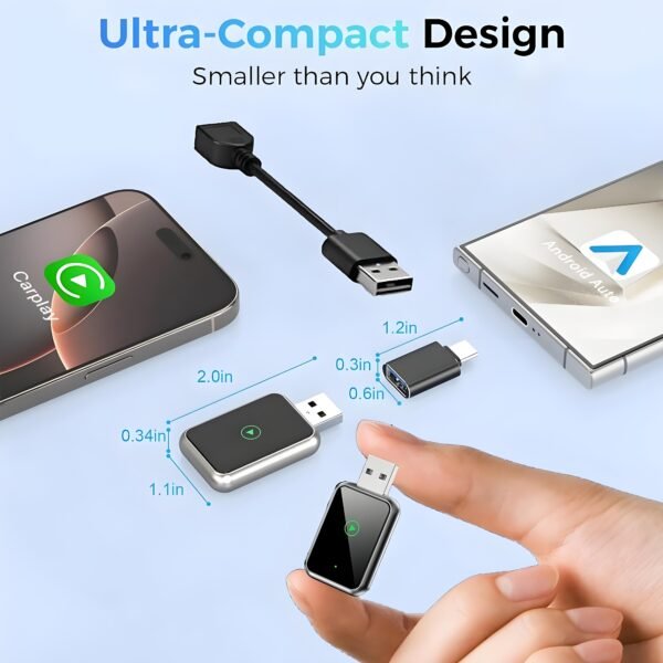 Wireless CarPlay & Android Auto Adapter, 2-in-1 Plug-and-Play Wireless Car Dongle with Fast Stable Chip, Auto Connect, Compatible with 800+ Cars,USB & Type-C