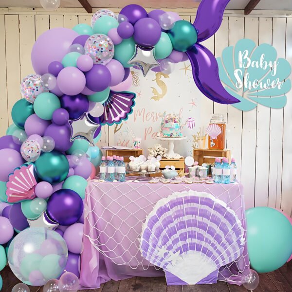 Balloon Garland Arch Kit Sea Theme, 136PCS Sea Maid Purple & Green Latex Balloons with DIY Tools, Easy Assembly for Birthday, Wedding & Party Decorations