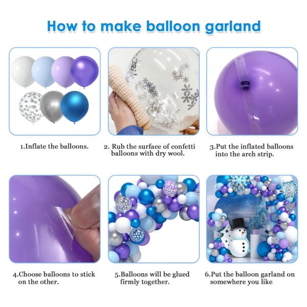 2 QQ-Iceblue-148PCS 148PCS Winter Snow Balloon Garland Arch Kit with Snowflake Latex Balloons, Winter Wonderland Party Decorations for Christmas, Birthday, Baby Shower & Holiday Party