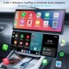 Wireless CarPlay & Android Auto Adapter, 2-in-1 Plug-and-Play Wireless Car Dongle with Fast Stable Chip, Auto Connect, Compatible with 800+ Cars,USB & Type-C