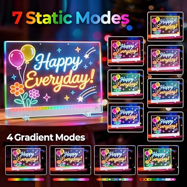 2.7 colors 4 modes-LEDBan-CX-40x30 Rechargeable LED Drawing Board for Kids, Light Up Acrylic Doodle Board with 7 RGB Colors,8 Drawing Tracing Templates,Boys and Girls Gift