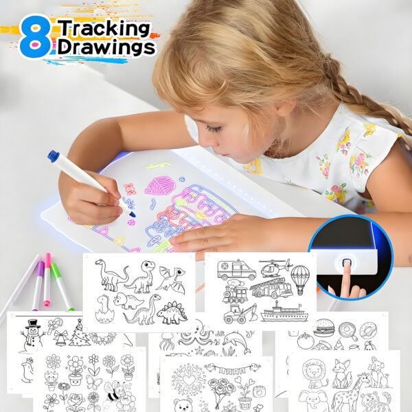 3.drawing cards-LEDBan-CX-35x25 Rechargeable LED Drawing Board for Kids, Light Up Acrylic Tracing & Writing Board with 7 RGB Colors,6 Light Modes, Magnetic Paper Holder, USB-C Charging, Creative Gift for Boys & Girls