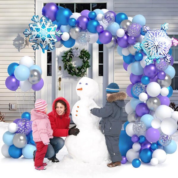 4 QQ-Iceblue-148PCS 148PCS Winter Snow Balloon Garland Arch Kit with Snowflake Latex Balloons, Winter Wonderland Party Decorations for Christmas, Birthday, Baby Shower & Holiday Party